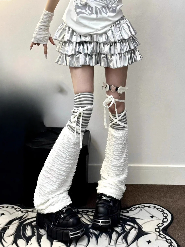 Y2k Aesthetic Silver Women Ruffled Skirts Harajuku Ball Gown High Waist Streetwear Mini Skirt Spring Sweet Vintage Cake Faldas