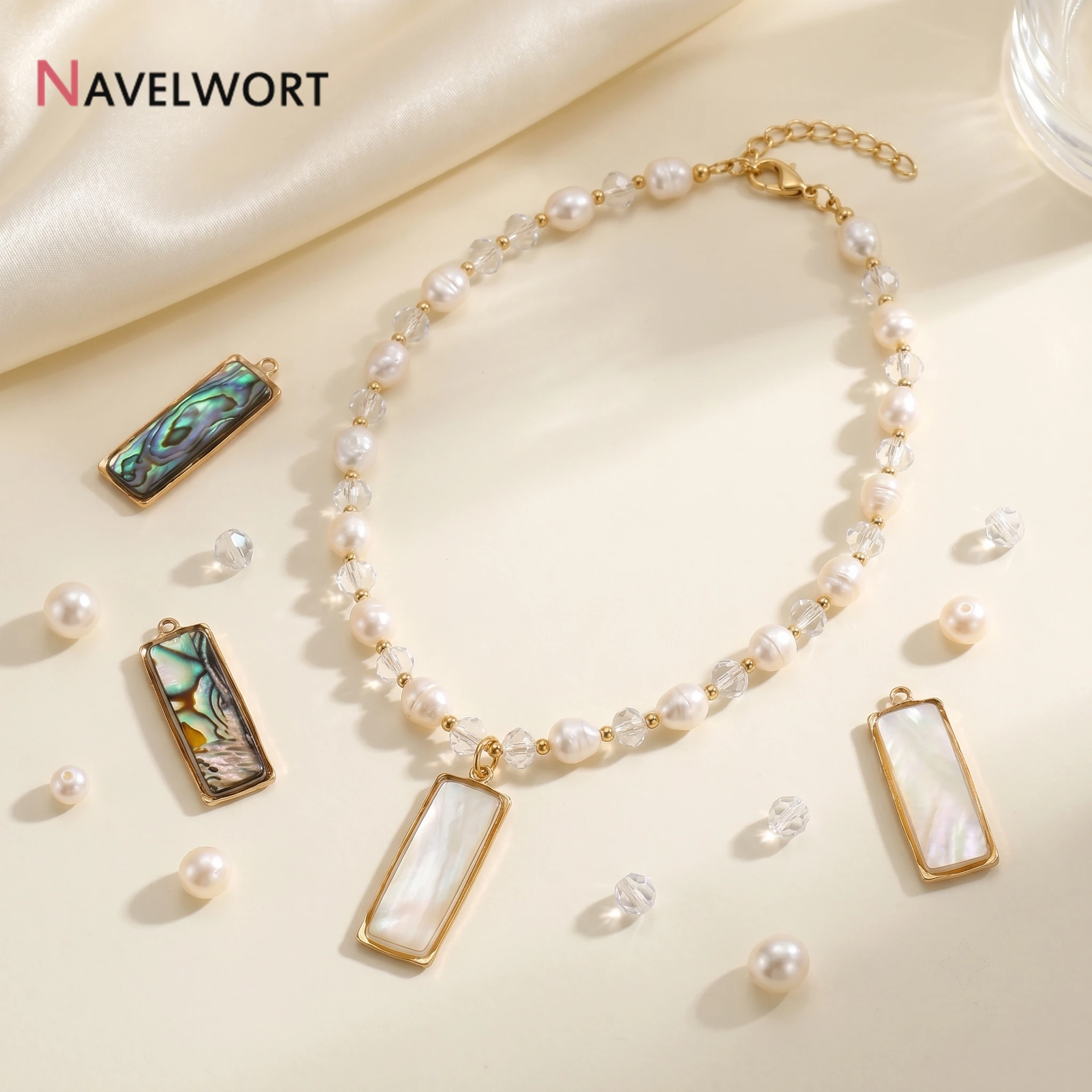 18K Gold Plated Abalone Shell Rectangle Pendant For Making Jewelry, For DIY Bracelet Necklace Making Accessories - view 6
