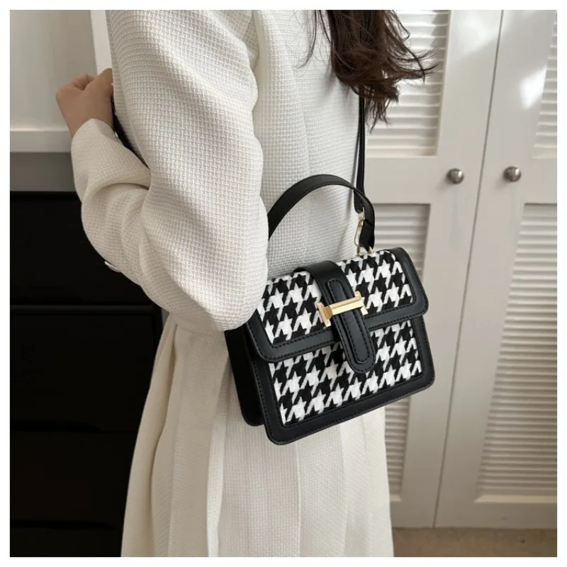 High-end Women\'s Crossbody Bag New Trendy Fashion Houndstooth Handbag Small Square Shoulder Bag Versatile Female Shoulder Bag