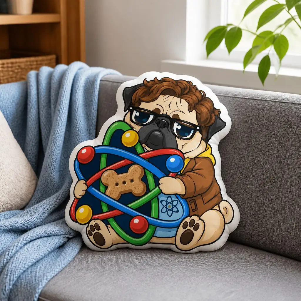 Funny Pug Scientist Shaped Pillow Cartoon Atom Model Cushion Stuffed Throw Pillow Science Teacher Gift Home Office Decor