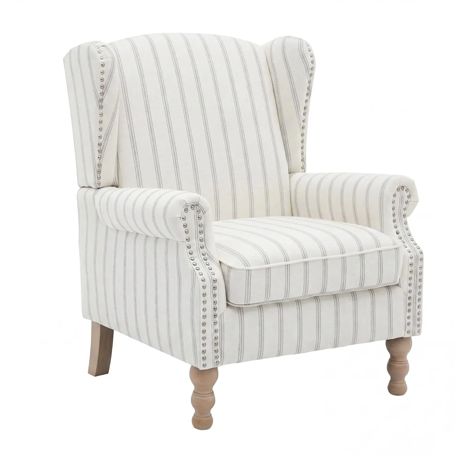 Mid Century Floral Wingback Accent Chair, High Back Upholstered Armchair with Nailhead Trim & Solid Wood Legs