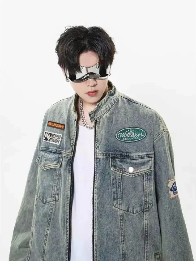 

Zipper Loose Men's Denim Jacket Branded New in Menswear Original Japanese Male Jean Coats Retro Designer Korean Popular Clothes