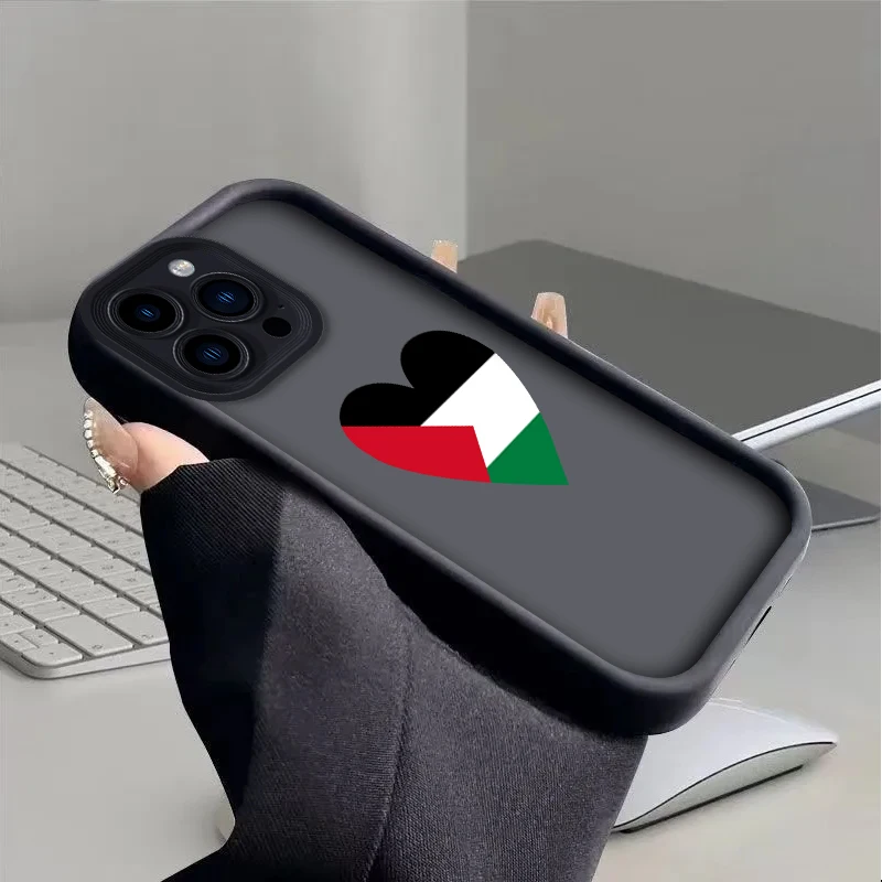 حافظة علم فلسطين لهاتف آيفون 16 15 14 13 12 11 Pro Max XS X XR 8 7 6S 6 Plus SE 2020 غطاء مقاوم للصدمات من السيليكون السائل Funda