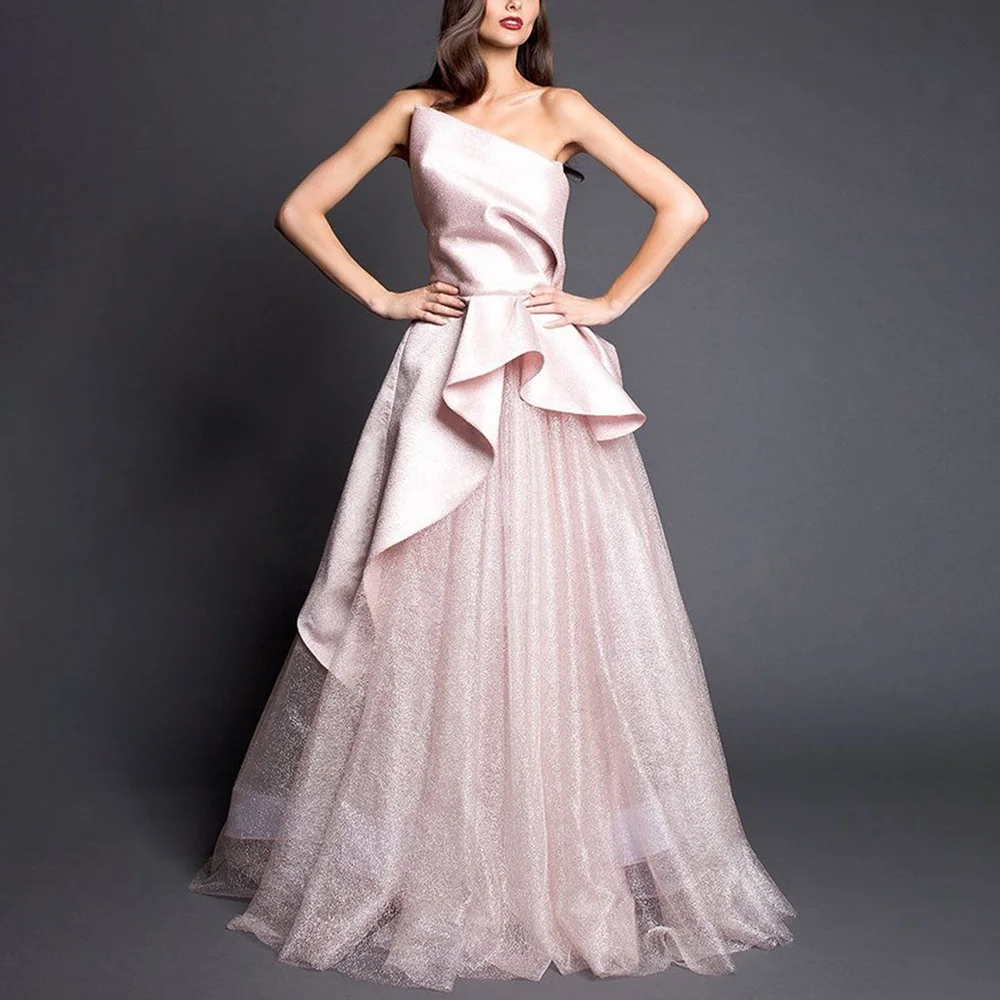Customized Exquisite Patchwork Tulle Sleeveless Evening Dress With Irregular Pleated Backless Vestidos De Fiesta Elegantes