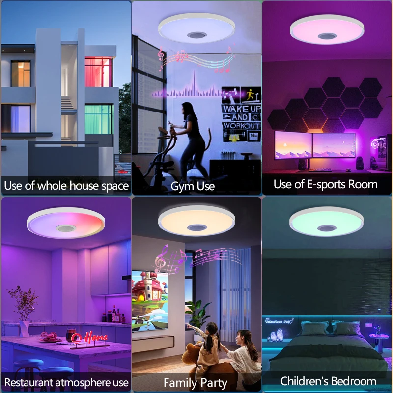 65W TUYA Smart APP Lampa sufitowa LED Światło muzyczne Głośnik RGB Ściemniacz Pilot Bluetooth WIFI 220V 45W 62W Sypialnia Wystrój domu