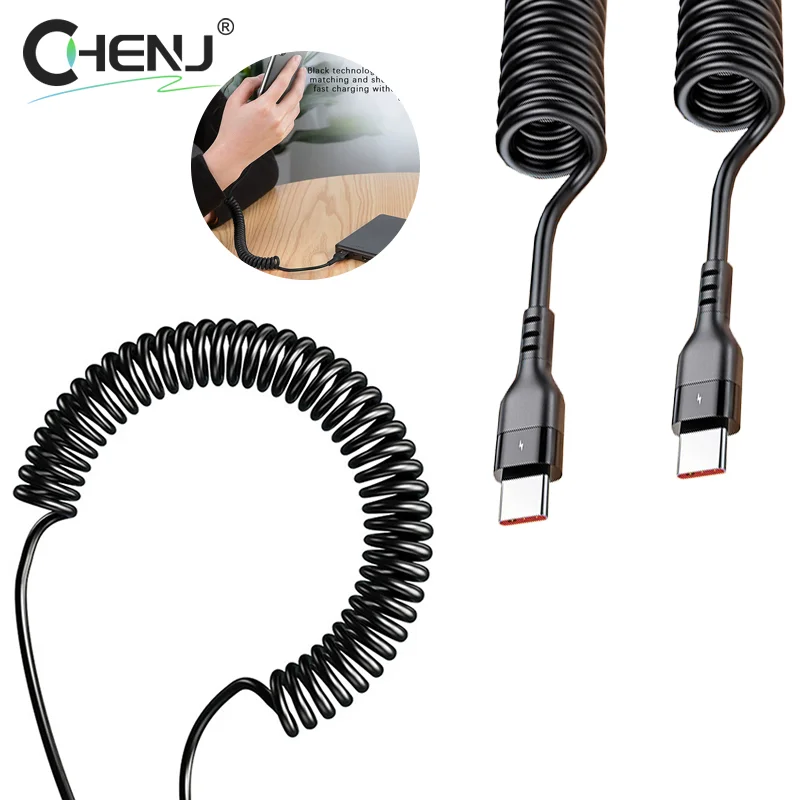 120W USB Type C Fast Charging Cable 6A Spring Telescopic Car Charger Cable High Speed Charging Data Cable Phone Accessories