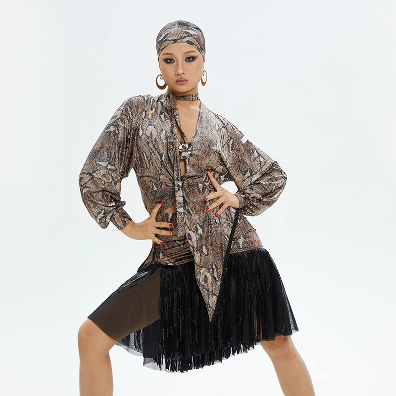 

Women Latin Dance Performance Costumes Long Sleeve Tops Tassels Skirts Suit Samba Chacha Female Latin Dance Clothing DN19821