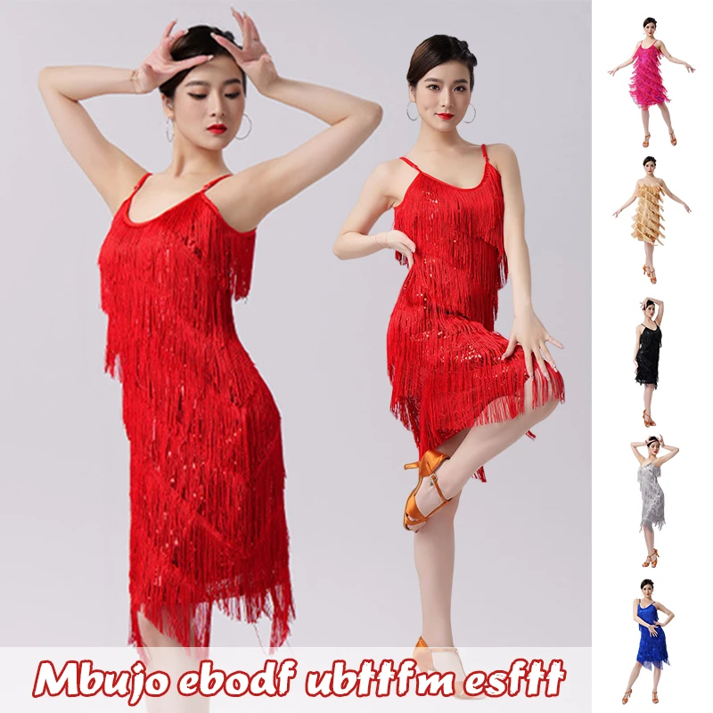 

Women Latin Dance Dress 1920s Sequin Tassel Latin Dress Vintage Fringe Gatsby Dress Party Cocktail Dress Ballroom Dance Costume