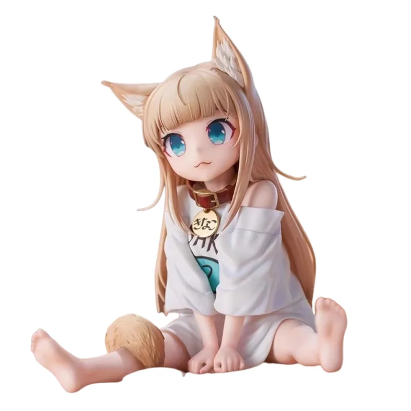 Polvere di fagioli gialli Figura anime Ragazza seduta che mangia pesce Modello di gatto Regalo di compleanno da collezione Robot giocattolo bidimensionale