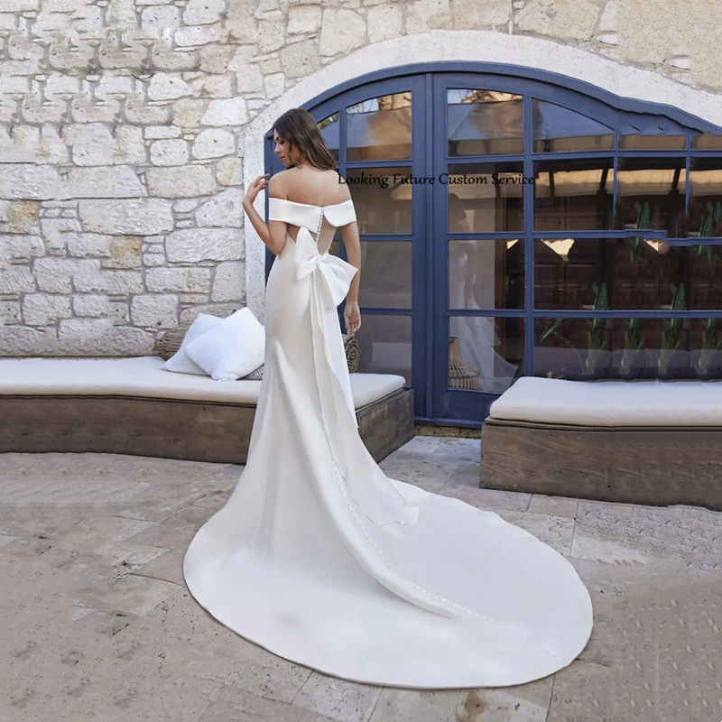 

Вырез лодочкой и открытой спиной, сексуальная спина, бабочка, тонкий шлейф, свадебные платья для свадьбы, подружки невесты, дня рождения, праздника, коктейльные платья