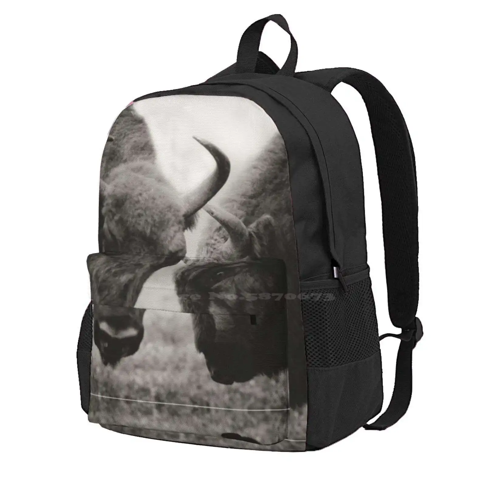 

A Conversation Hot Sale Schoolbag Backpack Fashion Bags Bison Animal Black And White Nature Look