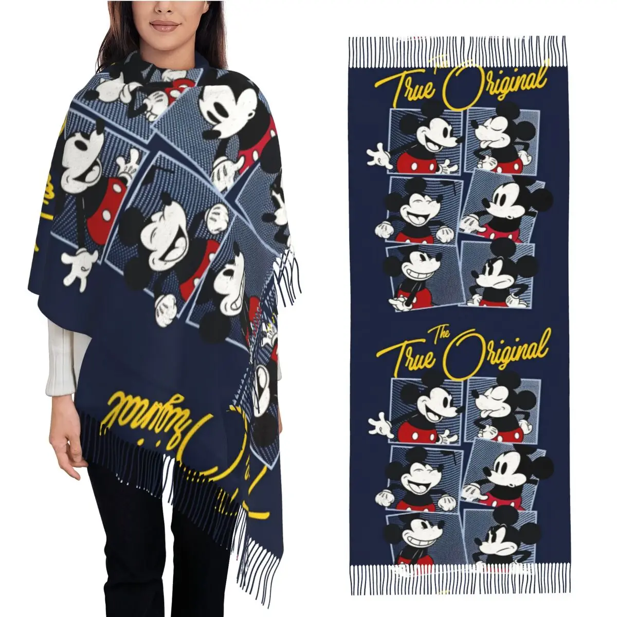 Mickey Mouse Scarf with Tassel Outdoor Shawl Wraps Men Women Design Scarves Wraps Winter Fashion Bandana