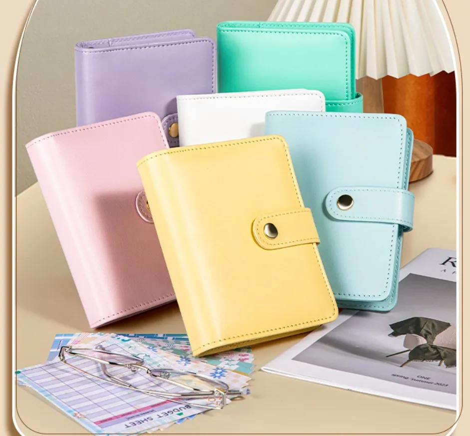 

A7 Macaron Color 6 Ring Binder PU Clip-on Notebook Leather Loose Leaf Notebook Cover Notebooks Journal Kawaii Stationery