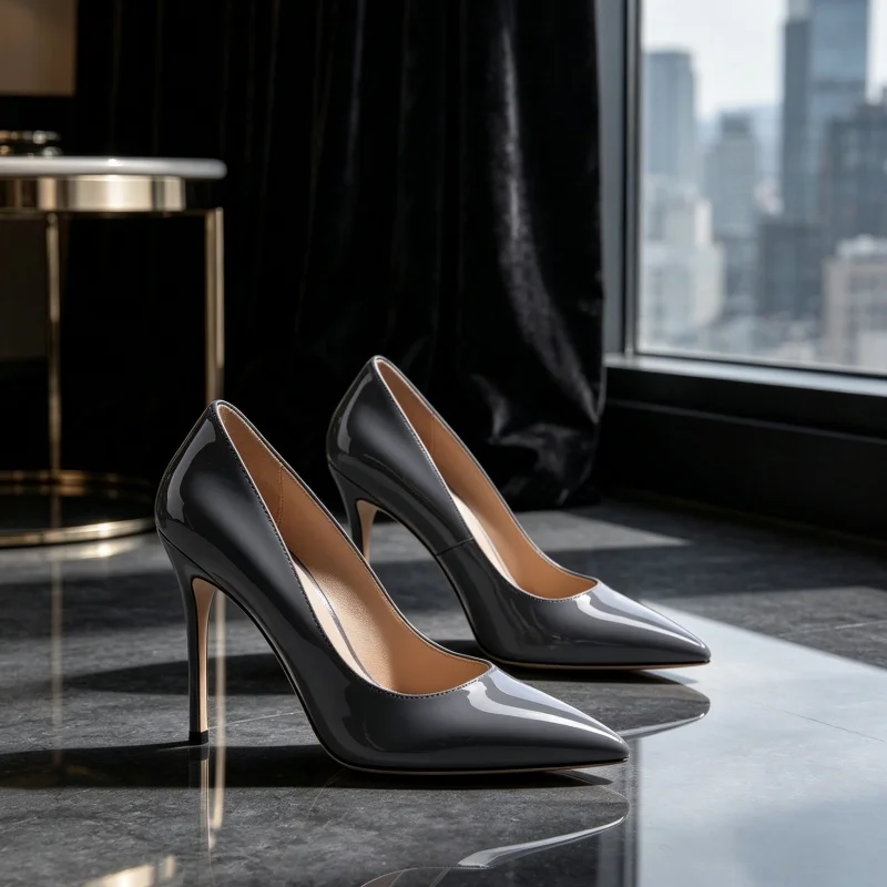 Yuejinlong Sexy Professional Ladies Single Shoes Patent Leather Pointed Head Shallow Mouth High Thin Heel Daily Pumps