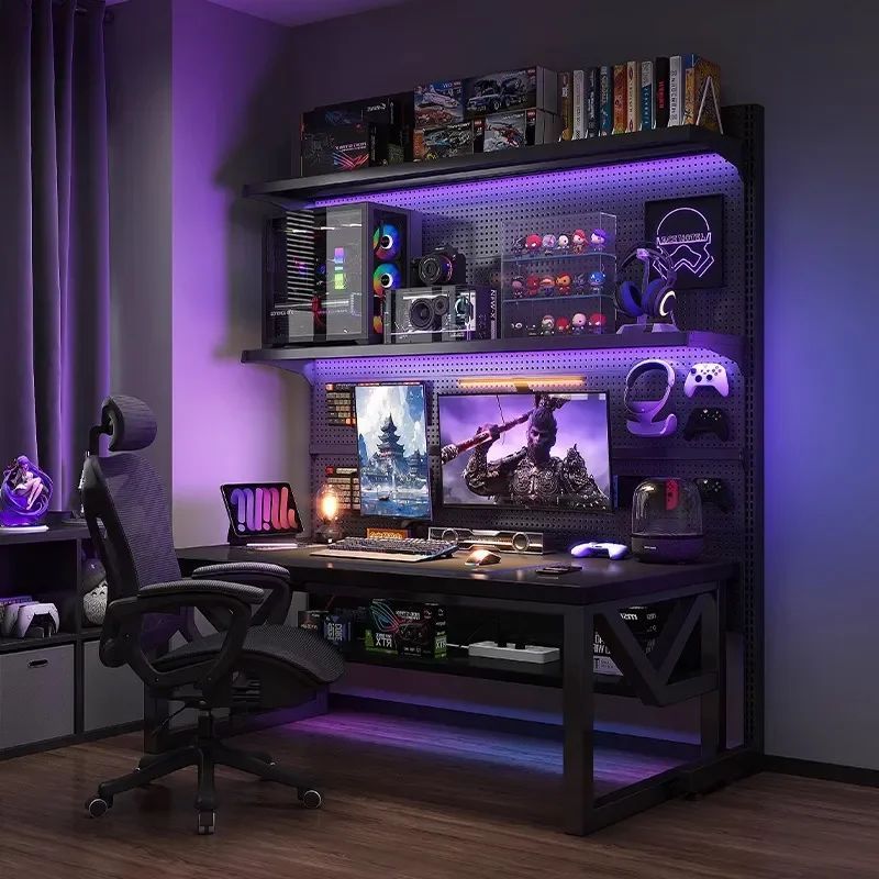 Hole Board Computer Desk Desktop E-sports Table Bedroom Household Floor Rack Gaming Room Table and Chair Set for Study