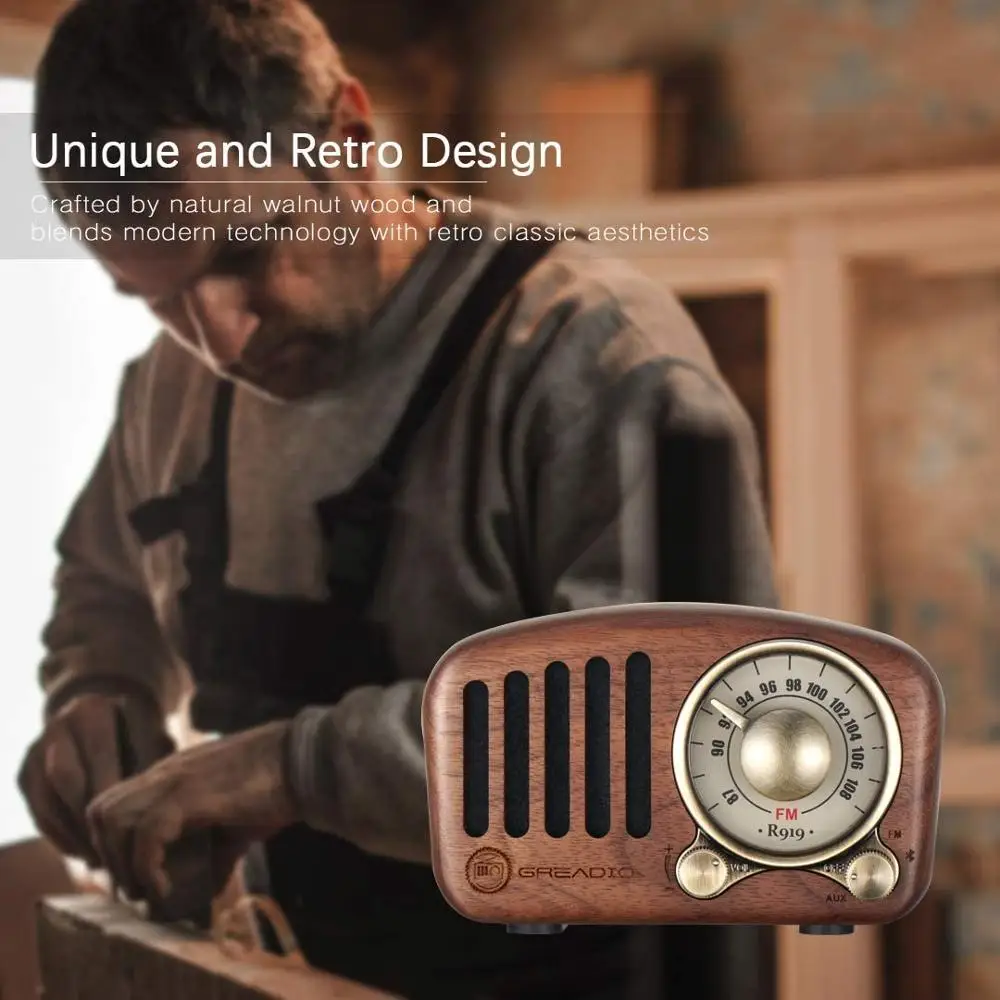 Brochure de haut-parleur Bluetooth rétro, radio FM en bois, style classique à l\'ancienne, prise en charge de la carte TF, lecteur MP3, volume fort