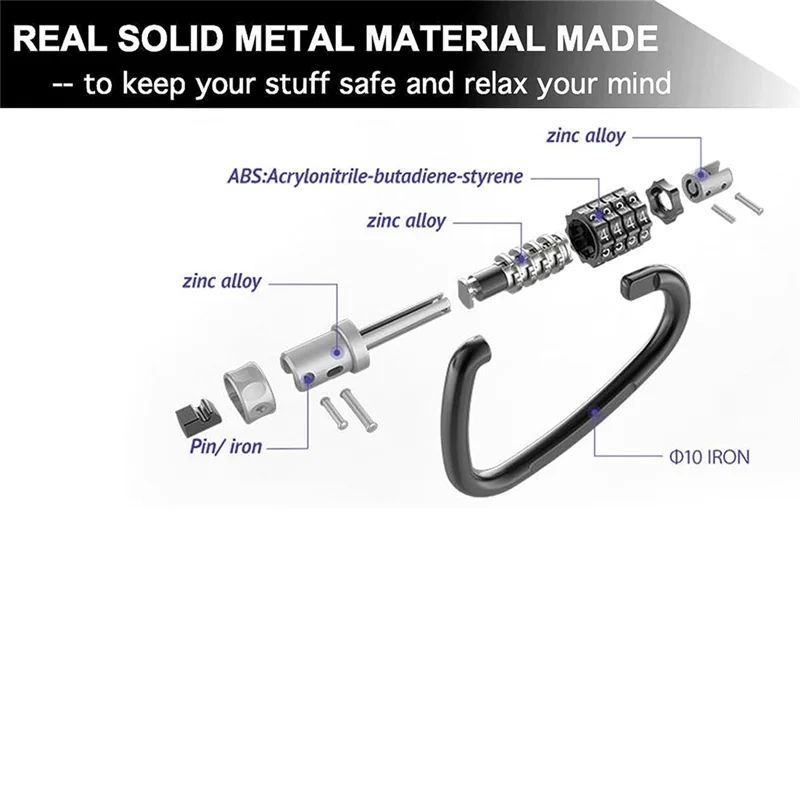 

Кодовые замки, 4-значные сверхмощные зажимы-карабины, D-образный кодовый замок для петлевого кабеля безопасности велосипеда, замок SQ