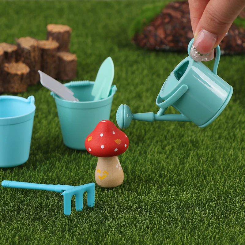 Regadera en miniatura para casa de muñecas, cubo, pala rociadora, modelo, herramientas de jardinería, decoración, juguete, accesorios para casa de muñecas, 1:12