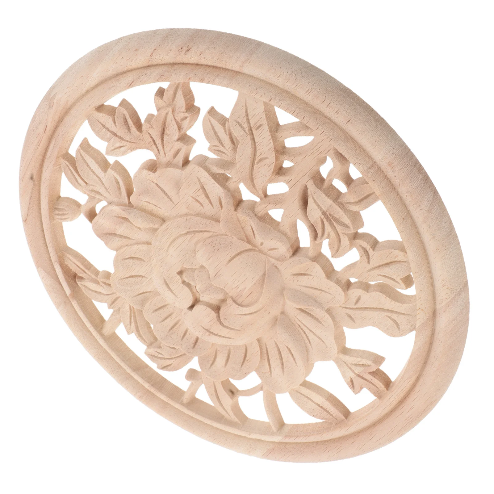 

24Cm Round Wood Appliques Onlays Unpainted Hand Carved Floral Wooden Decor Plate for Wall Cabinet Door Furniture Mantel Bed