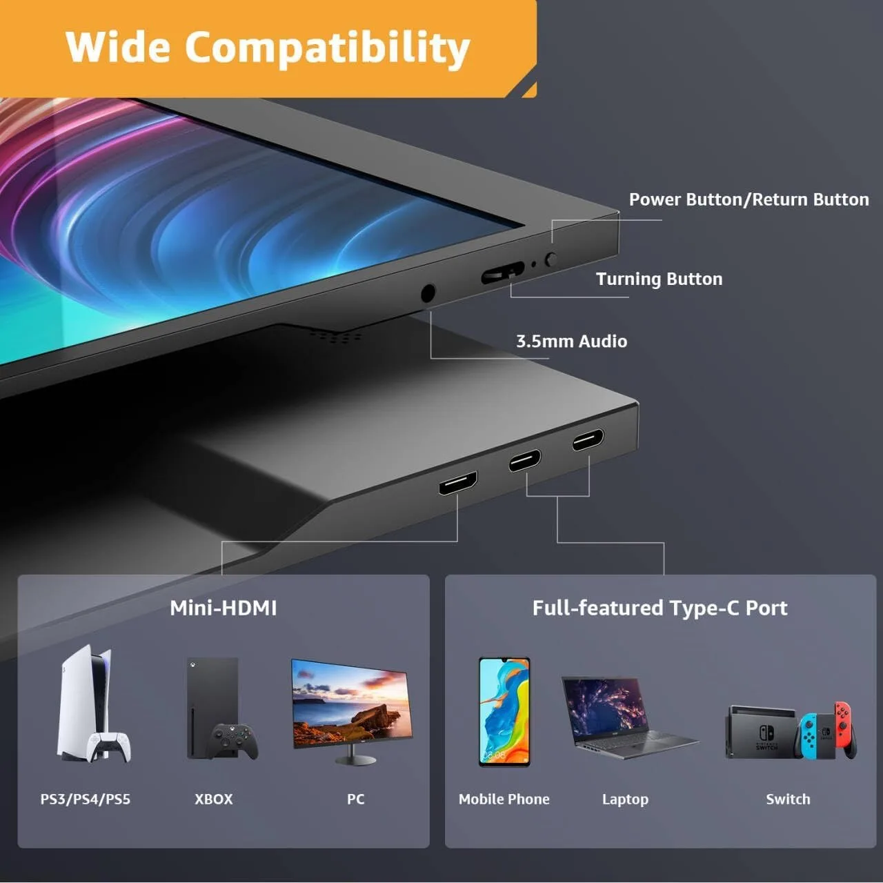 شاشة AHXJKA مقاس 15.6 بوصة FHD 1080P محمولة مع شاشة HDMI USB IPS الثانية خارجية للكمبيوتر المحمول Mac Switch Xbox ps4، S1 Table