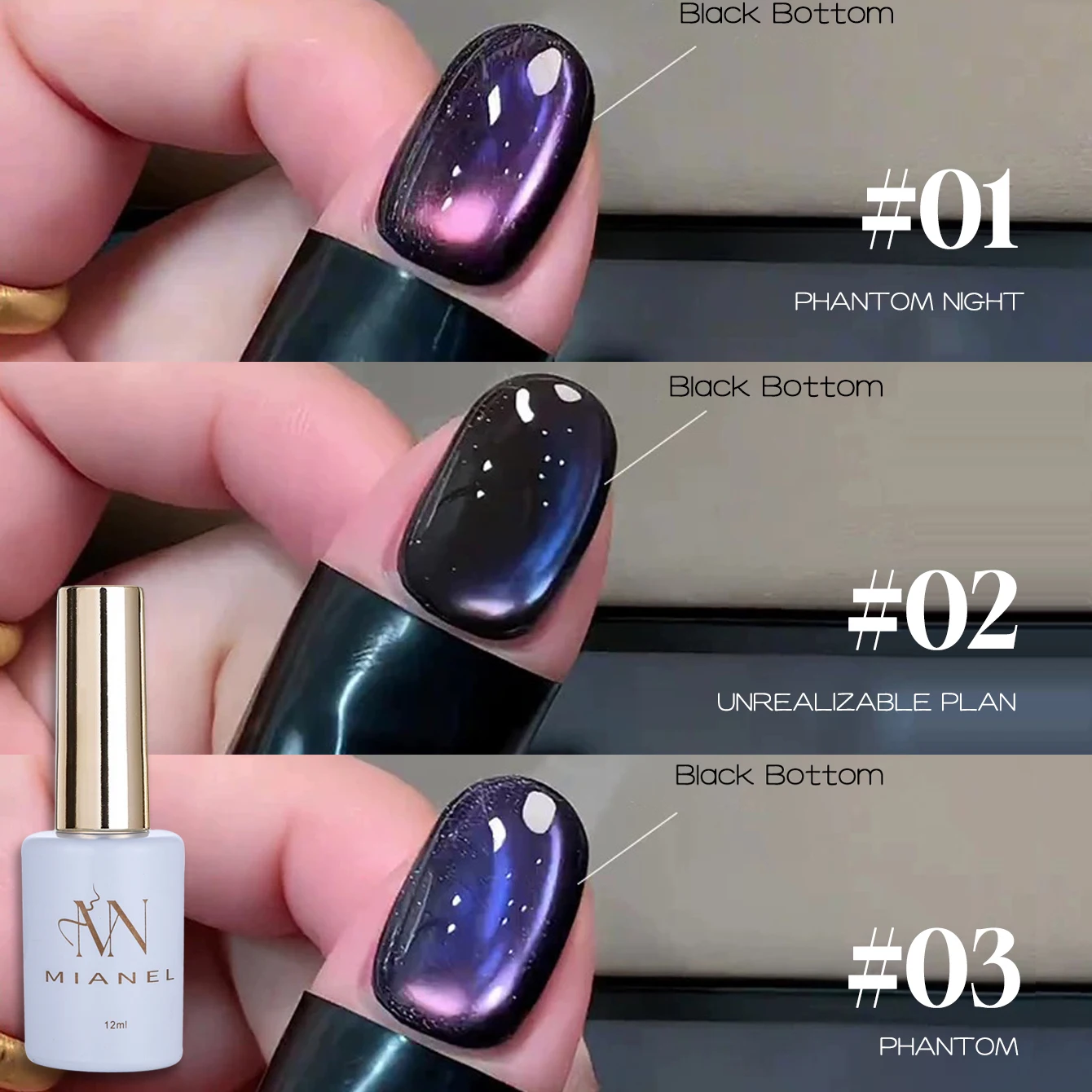 

MIANEL 12ML Purple Whitening Glass Bead Cat Eye Gel Nail Polish 2026 Fashion Style Starry Sky Crystal Nail Polish