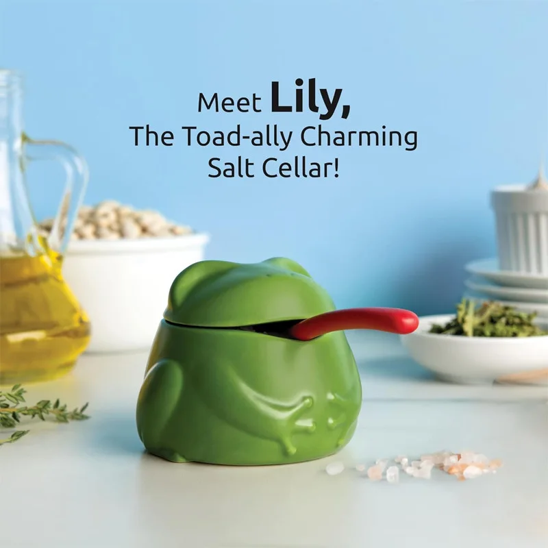 3D Printed Frog Storage Box with Spoon Funny Salt Sugar Spice Container Cute Kitchen Organizer Desktop Small Items Holder Gift