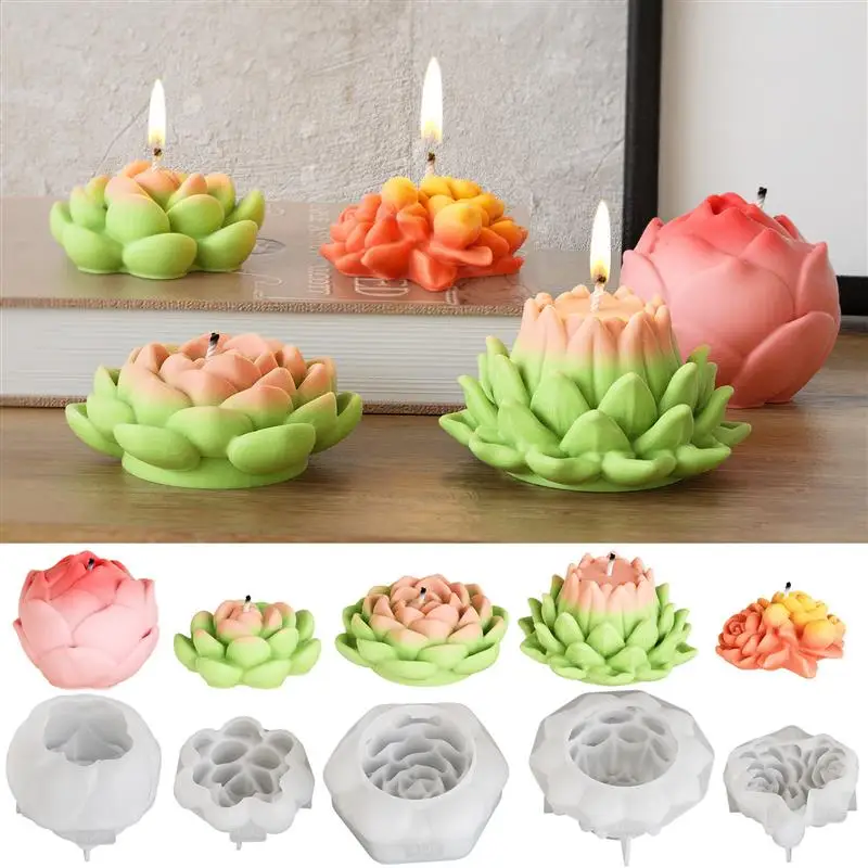 3D Lotus Flower Bud Candle Silicone Mould Succulents Soap Resin Mold Birthday Cake Decor Plant Shape Gypsum Valentine’s Day Gift