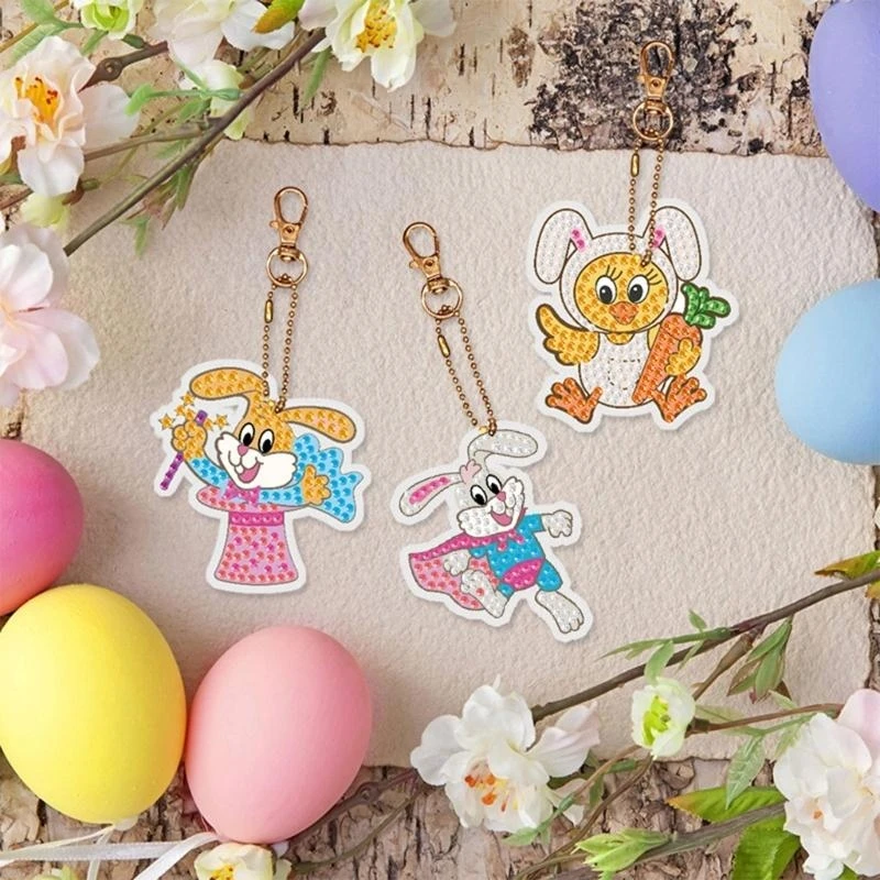 라인 석 스티커 키 체인 부활절 라인 석 스티커 키트 부활절 장난감 토끼 라인 석 스티커 어린이위한 DIY 키 체인 K 15UB