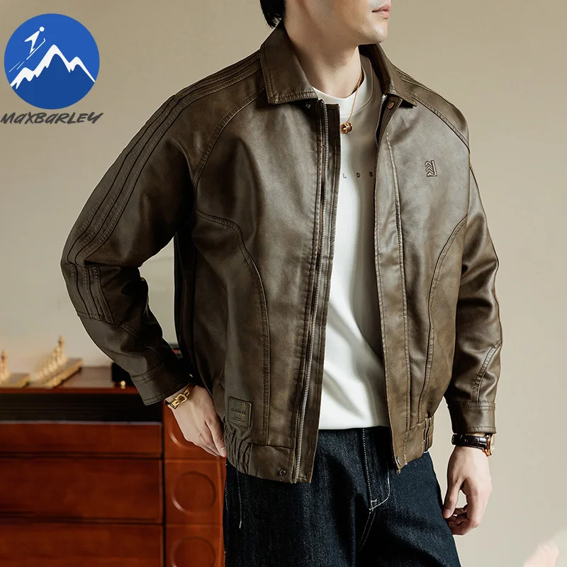 

Maxbarley Korean Motorcycle Jacket Men High-end Fashion Plus Size 7xl PU Leather Jacket 2025 Autumn Winter Vintage Leather Coat