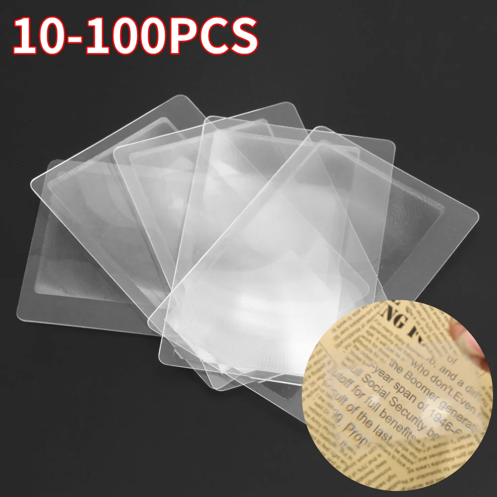 10-100PCS 3 X Magnifier Magnification Magnifying Lens Card Shape Magnifiers Handheld Magnifying Glass Reading Magnifier