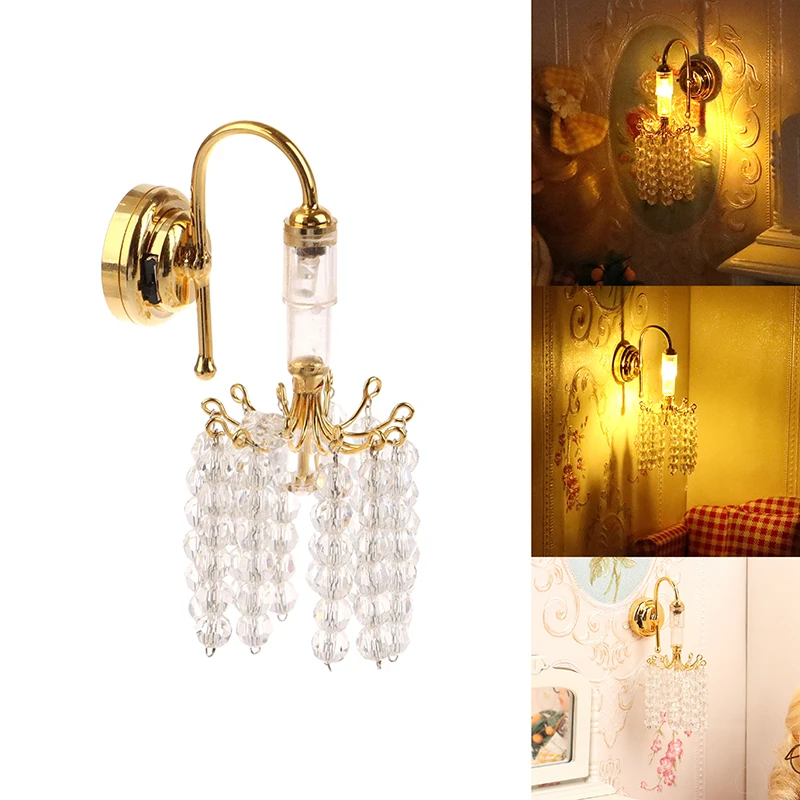 

1:12 Dollhouse Miniature Creative LED Light Gold Beaded Wall Lamp Home Lighting Model Furniture Decor Toy Doll House Accessories