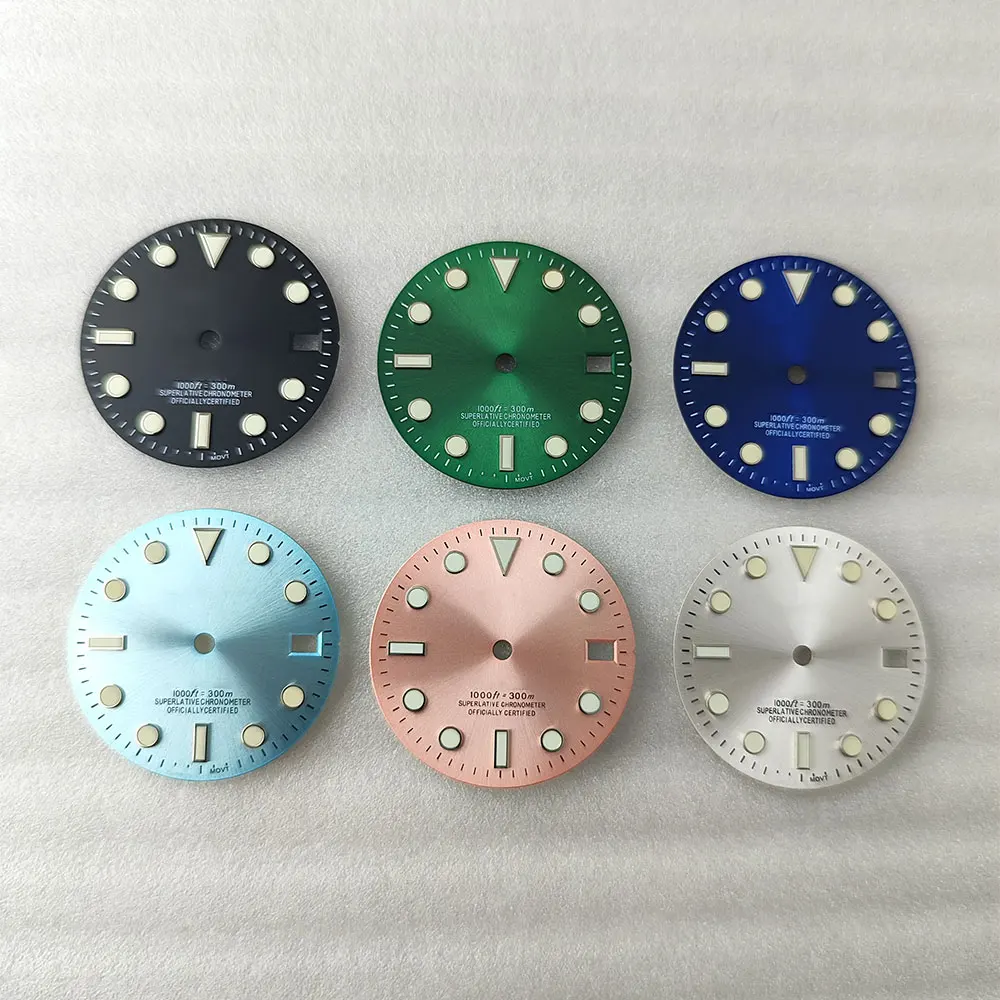 Cadran S lumineux vert SUB Mariner, accessoires de montre, outils de réparation de montre, mouvement, NH35, NH36, 28.5mm