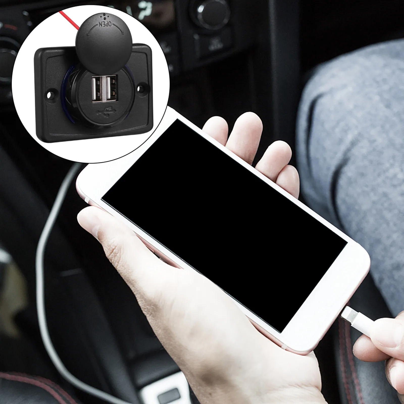1Pcs Dual USB Car Charger Fire-Retardant Adapter Vehicle Phone Tablet Charging Socket Waterproof Dustproof Car Mobile