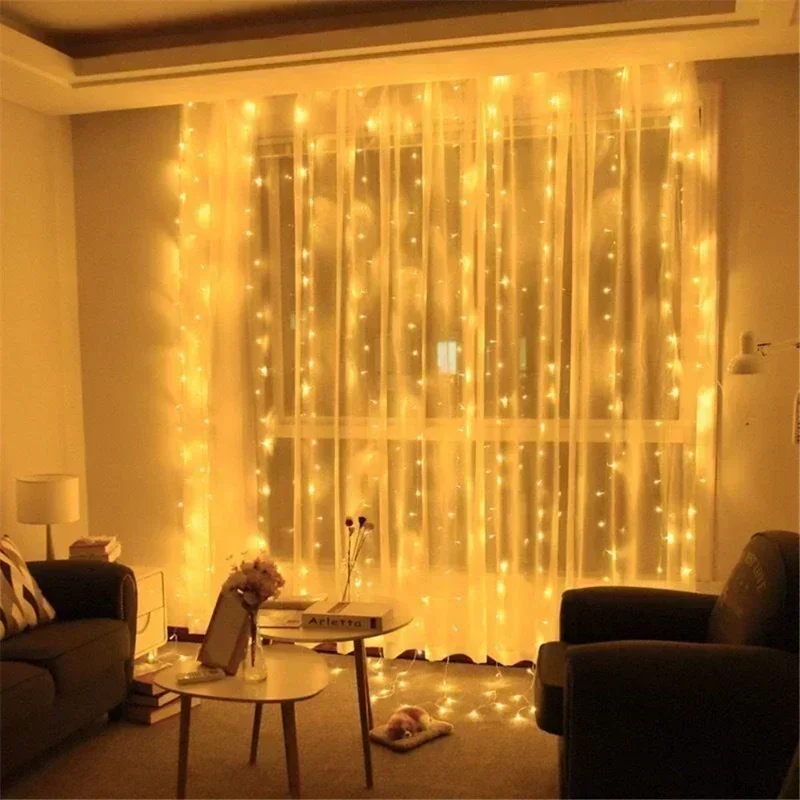 USB-Fernbedienung, 6 x 3 m, LED-Vorhang, Girlande auf dem Fenster, Lichterkette, Hochzeit, Weihnachtsdekoration für Schlafzimmer, Zuhause, Neujahr – Detail 9