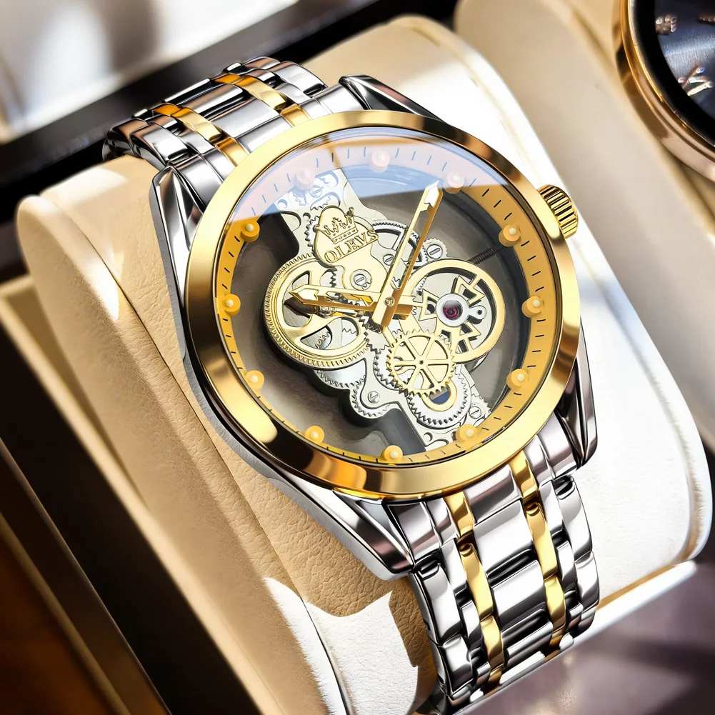 

Мужские часы OLEVS 3725 с оригинальным кварцевым механизмом, скелетонизированным циферблатом, функцией подсветки, водонепроницаемостью 30 м, стильным дизайном.