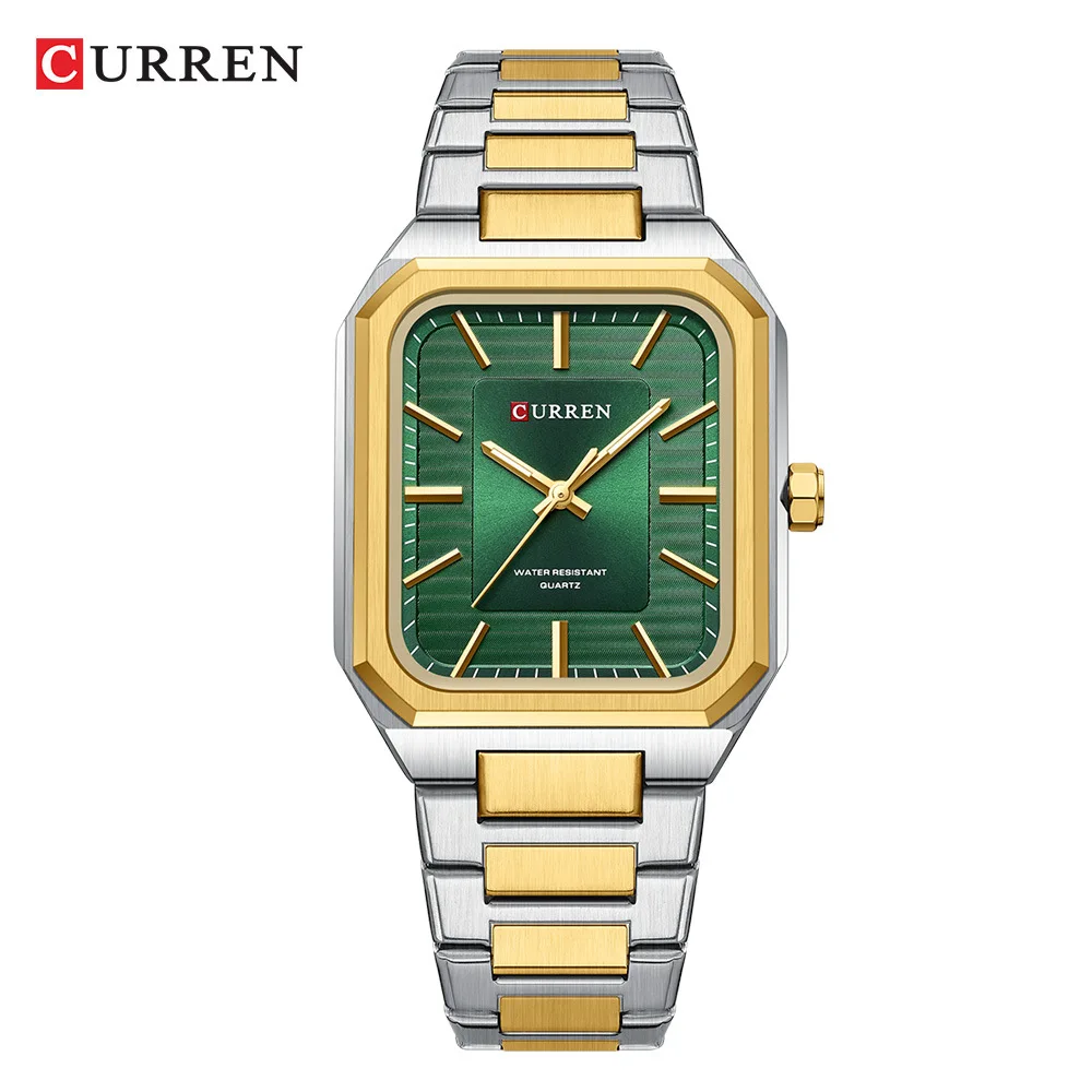 

CURREN 8457 Men's Watch Fashion Business Silvery Gold Black Steel Strip Square Quartz Wristwatch for Male Clock Gift