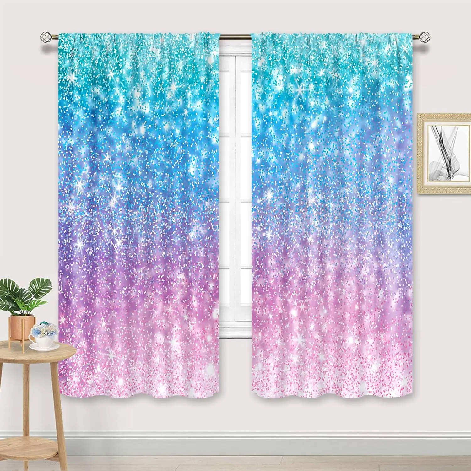 Cinbloo Girly Blue Purple Teal Curtains Rod Pocket Not Glitter Colorful Pink Spot Girls Bedroom Decor Ombre Turquoise Dots2Panel