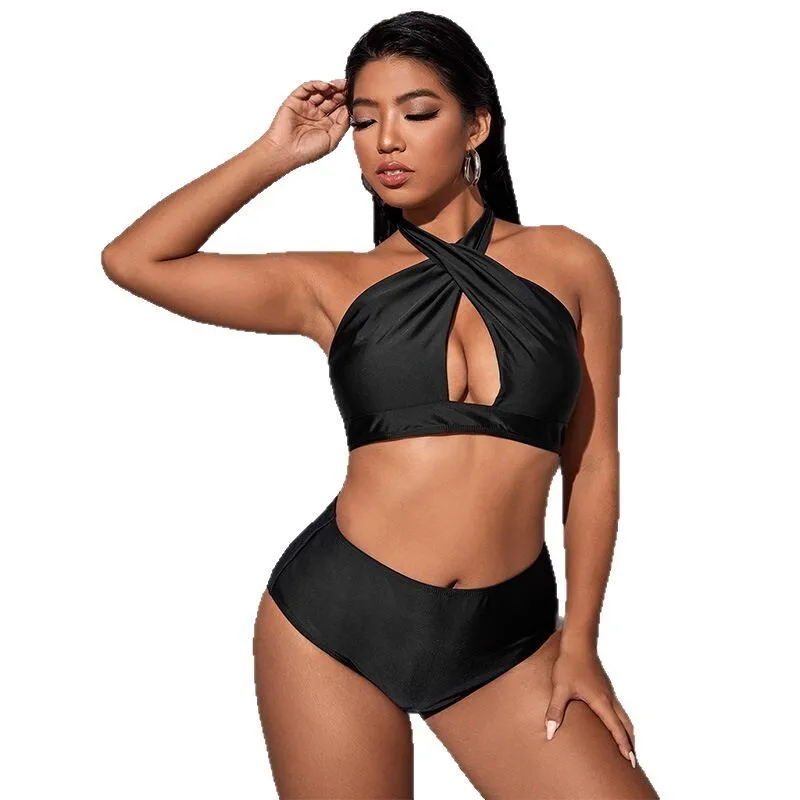 Hollow Out Solid Color Plus Size Split Swimsuit Damskie bikini z wysokim stanem Nowa kolekcja Styl plażowy Plus Size Swimsuit Y2k