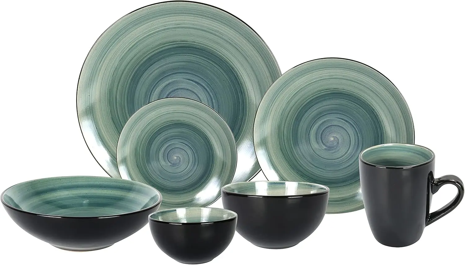 

Dinnerware Set, Black + Speckled Spin Wash (56pc Set, Blue)