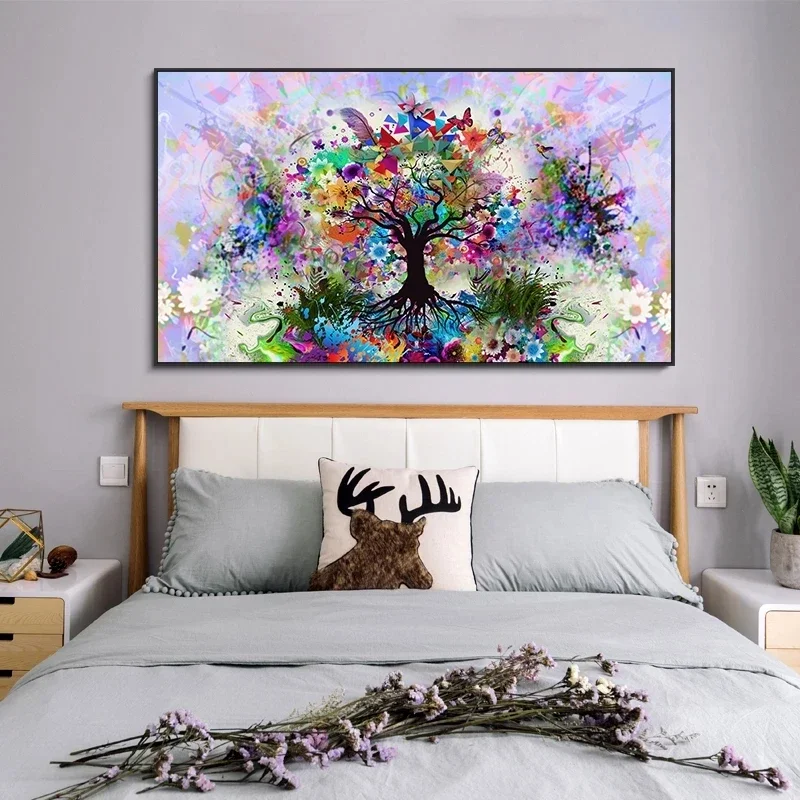 Watercolor Tree Painting on Canvas Abstract Colorful Flower Posters and Prints Modern Picture for Living Room Home Cuadros Decor