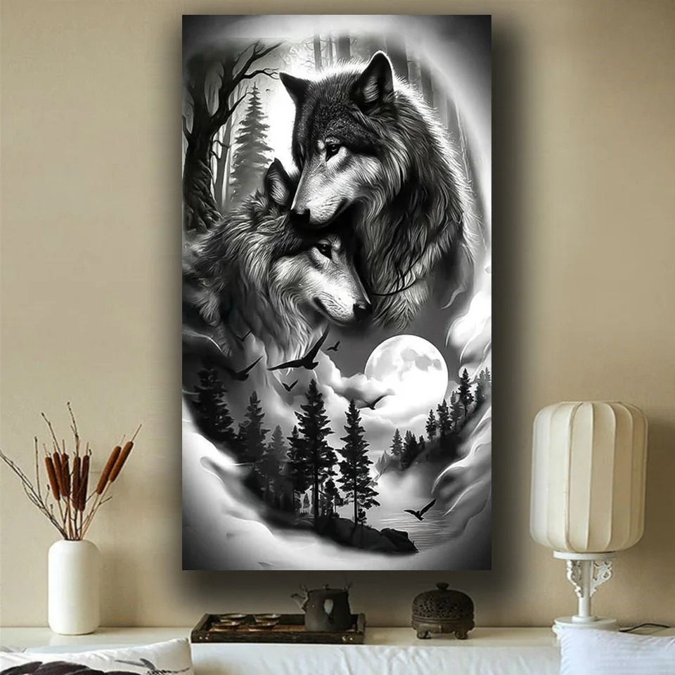 Amazing Black White Wolves Diy 5D Large Diamond Painting New 2026 Cross Stitch Kits Diamond Mosaic Animal for Living Room Decor