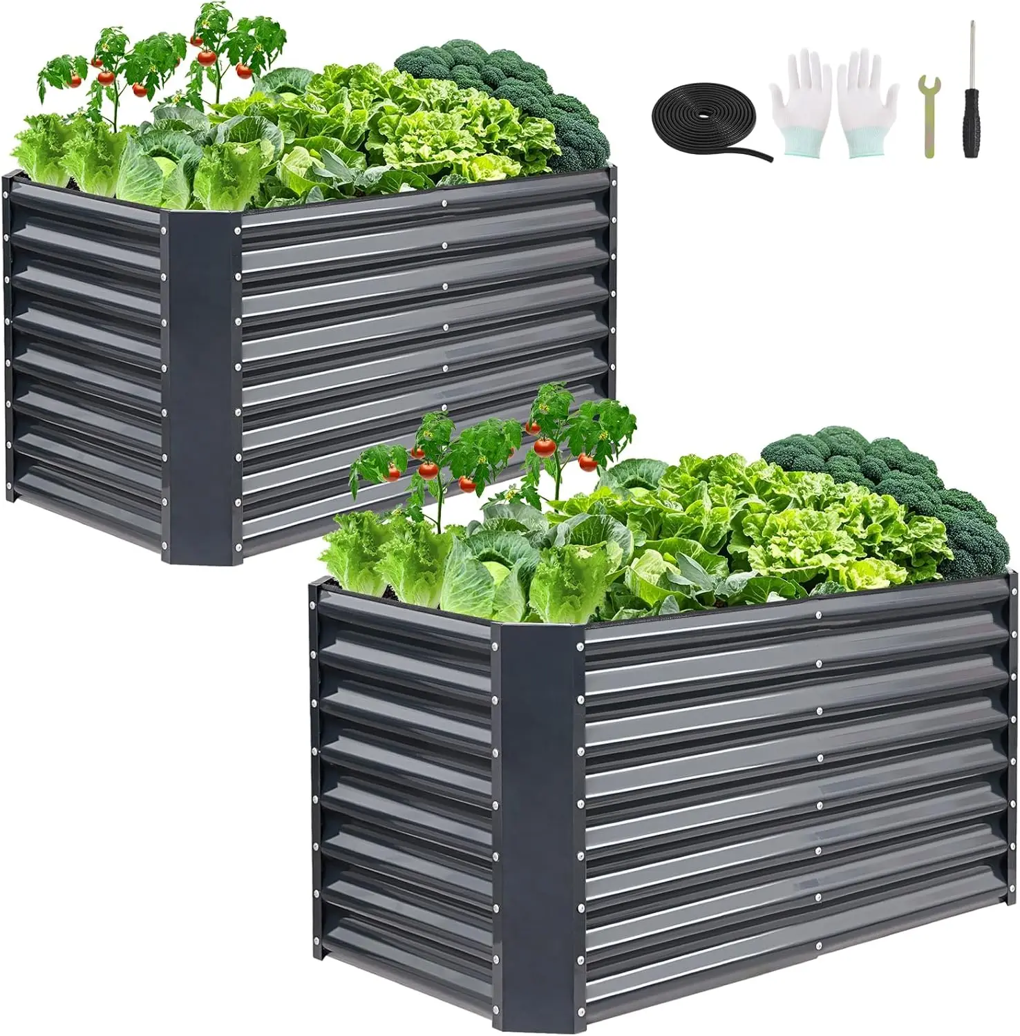 

4x2x2ft (2 Pack) Raised Garden Bed - Galvanized Deep Root Planter Boxes Outdoor with Wing Nuts and Safety Edges for Gardening Ve