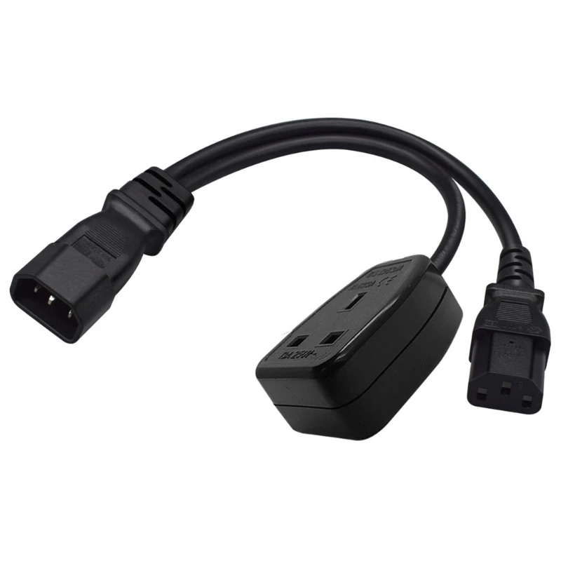 

1ft/32cm IEC320 C14 to IEC320 C13+UK13A AC-Power Extension Cable Adapter Cord