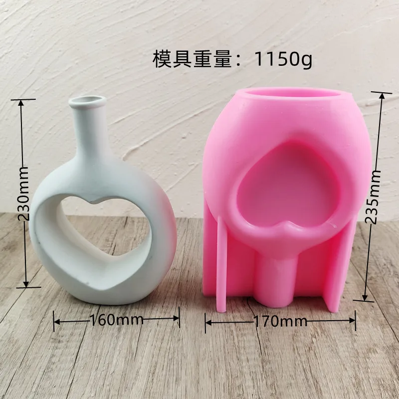 Large Heart-shaped Vase Silicone Mold Scented Stone Ornaments Homemade Ashtray Flower Pot Pen Holder Handicraft Gift Homemade