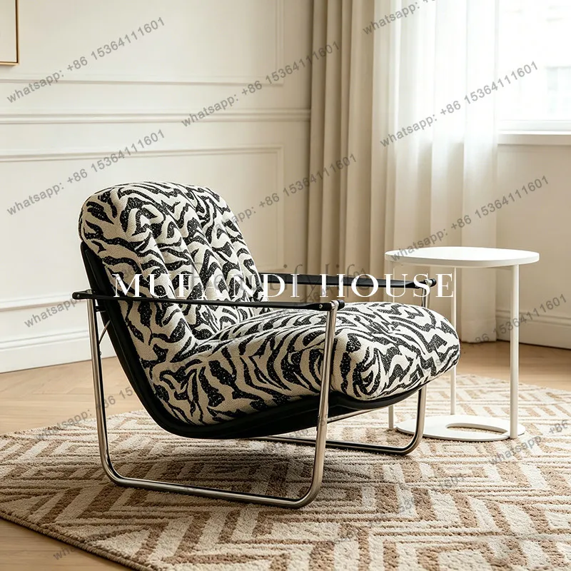 Medieval zebra pattern single sofa Bauhaus light luxury leisure chair bedroom designer recliner