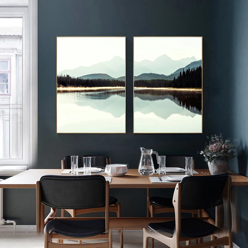 

2pcs/Set Abstract Forest and Lake Landscape Poster Pictures, Wall Decorations Modern Living Room and Room Home Decoration Prints