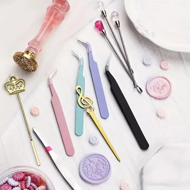 1pc Wax Seal Stamp Tool Solid Color Tweezer Mixing Spoon Crown Butterfly Stirring Needle DIY Invitation Envelope Craft Supplies