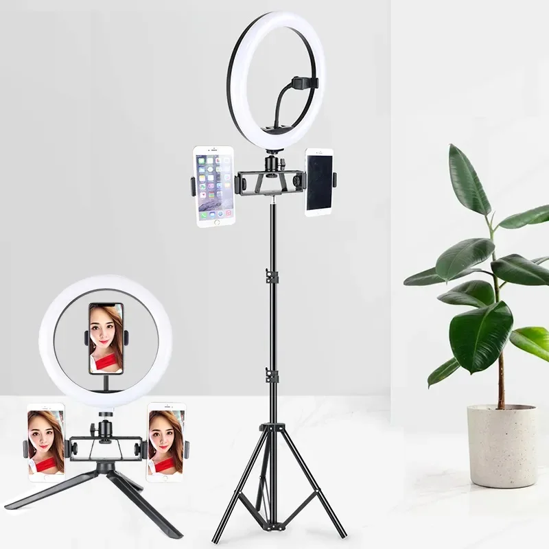 

10 in LED Selfie Ring Light Photography Lighting With 1.1/1.6m Tripod Stand Photo Studio Ringlight Fill Lamp For Youtube Makeup