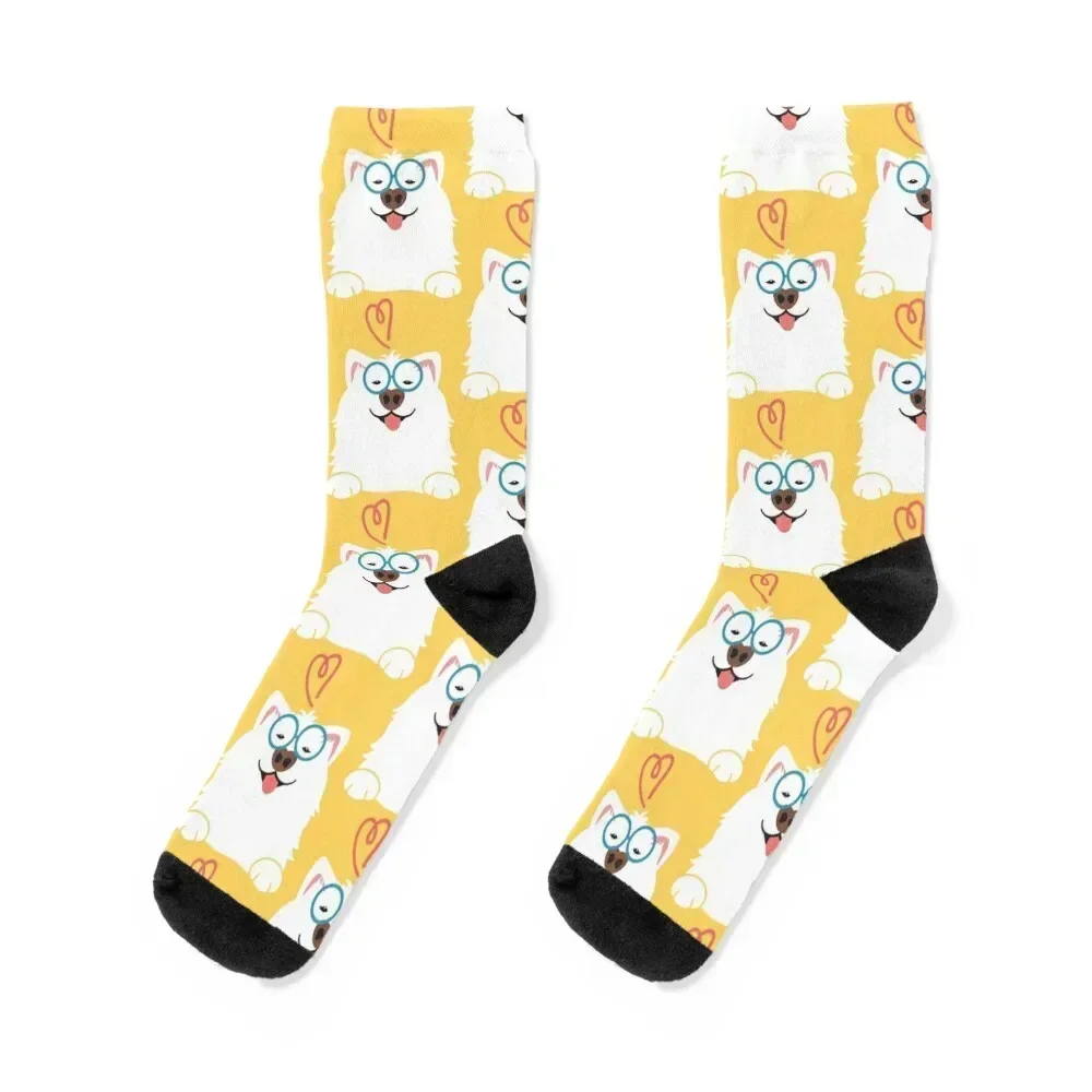 

LOVE Cute Samoyed Dog with Glasses Socks Children's Antiskid soccer hiphop designer brand Socks Male Women's