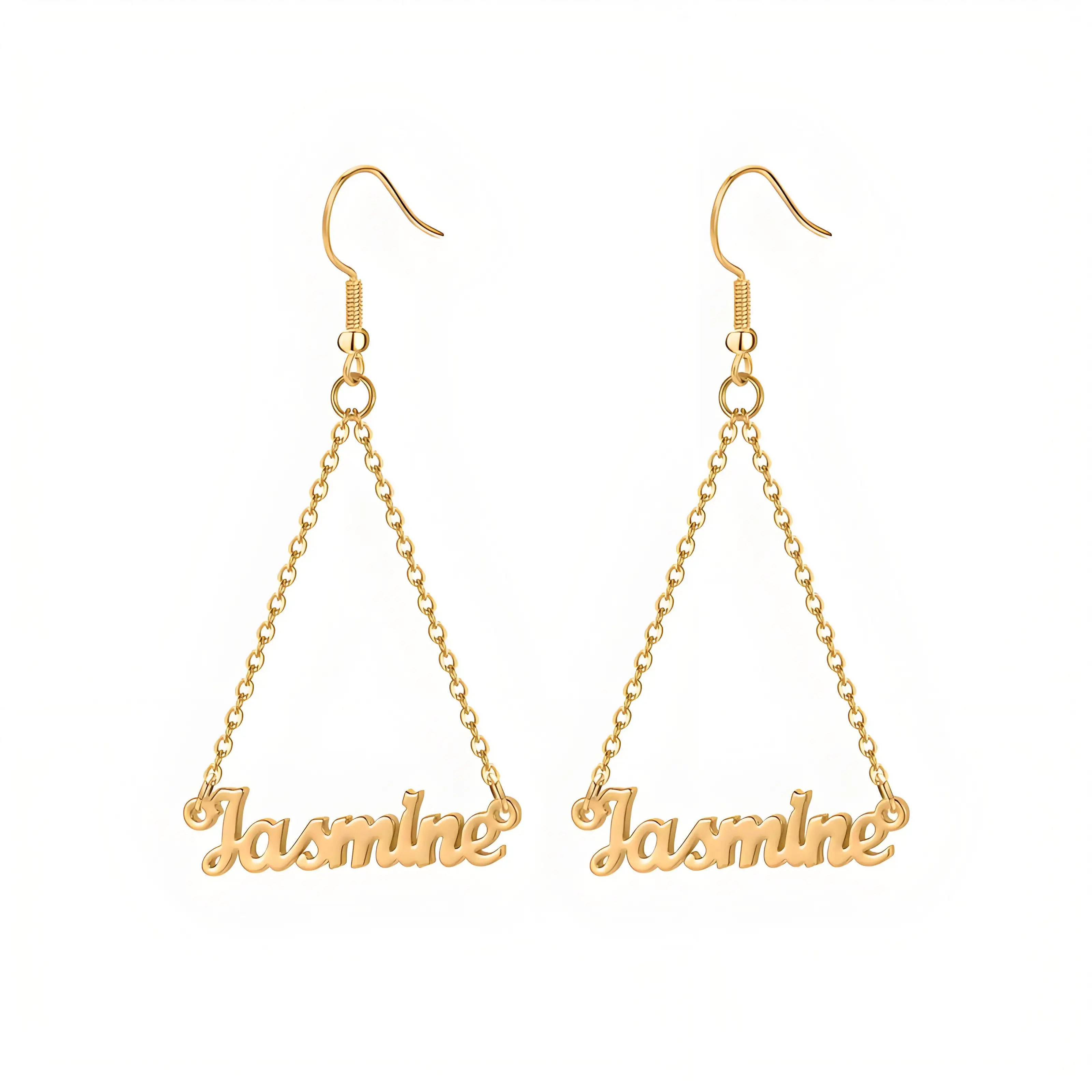 Custom Gold - Plated Name Drop Earrings, Chain - Linked Personalized Jewelry, Perfect Present for Her, Elegant Dangle Design